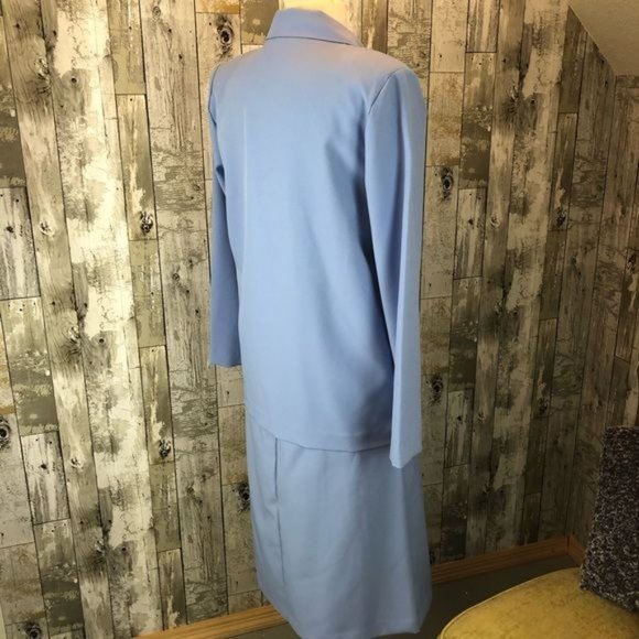 Women' vintage blazer jacket, skirt and geometric shirt suit light blue Medium - Picture 5 of 10